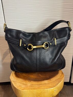 COACH Vintage Hampton Bag Black Pebbled Leather Shoulder Satchel Tote Carryall